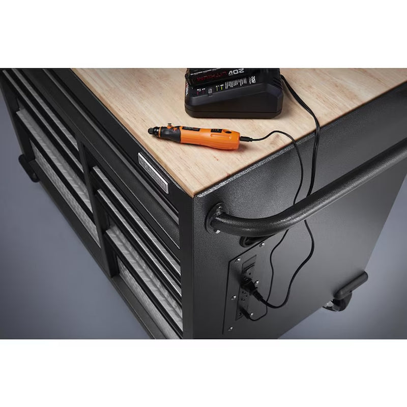 41-In L X 24.5-In H 9 -Drawers Rolling Hammered Granite Wood Portable Work Bench